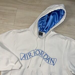 Vintage Jordan Brand Hoodie White Blue Size XL Y2K Basketball Hip Hop Oversized